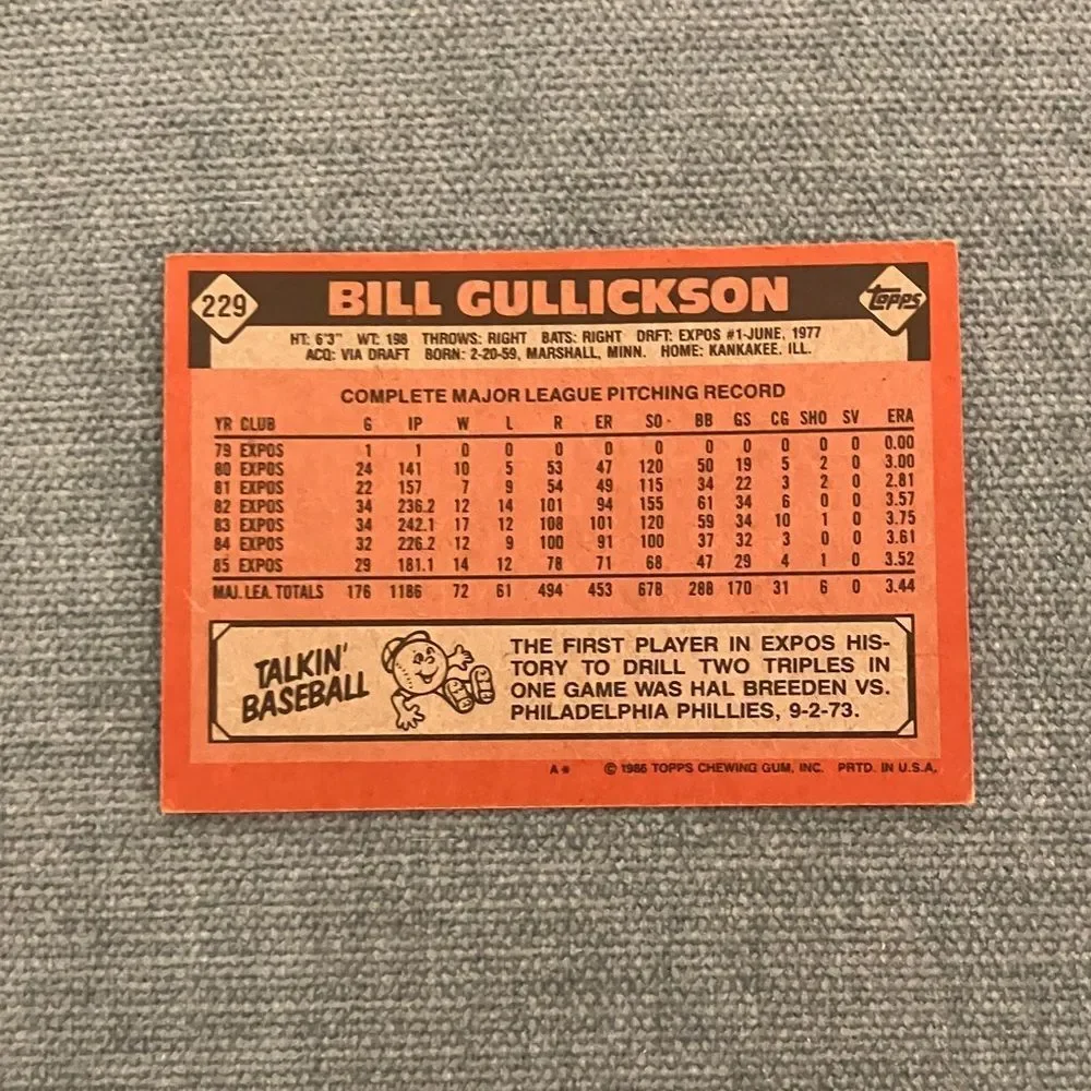 1986 Topps Montreal Expos Baseball Card Trading Card